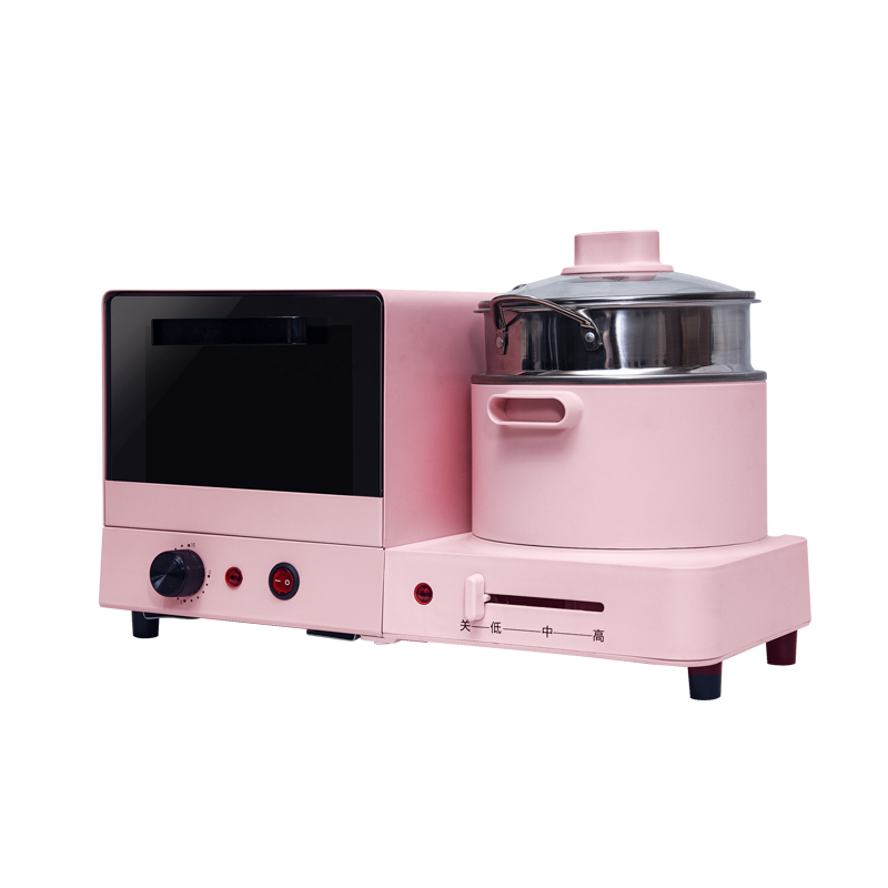 Pink color Multi Function Breakfast Maker Machine with Toast Oven Frying Pan and Steamer