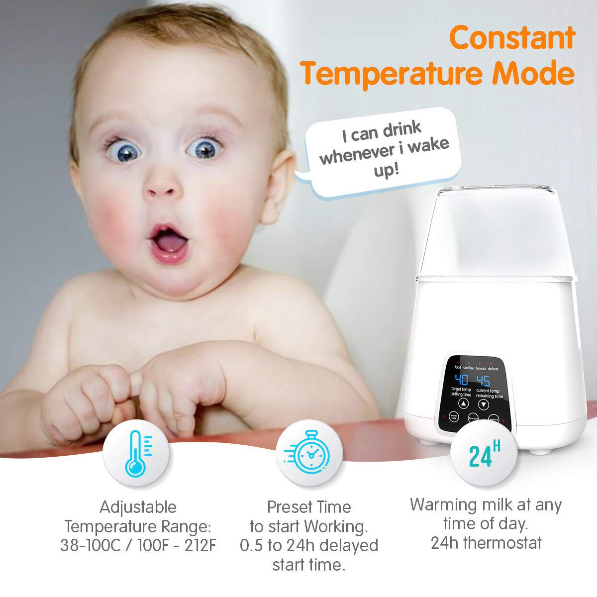 Amazon hot sales Intelligent LCD touch screen baby feeding bottle warmer