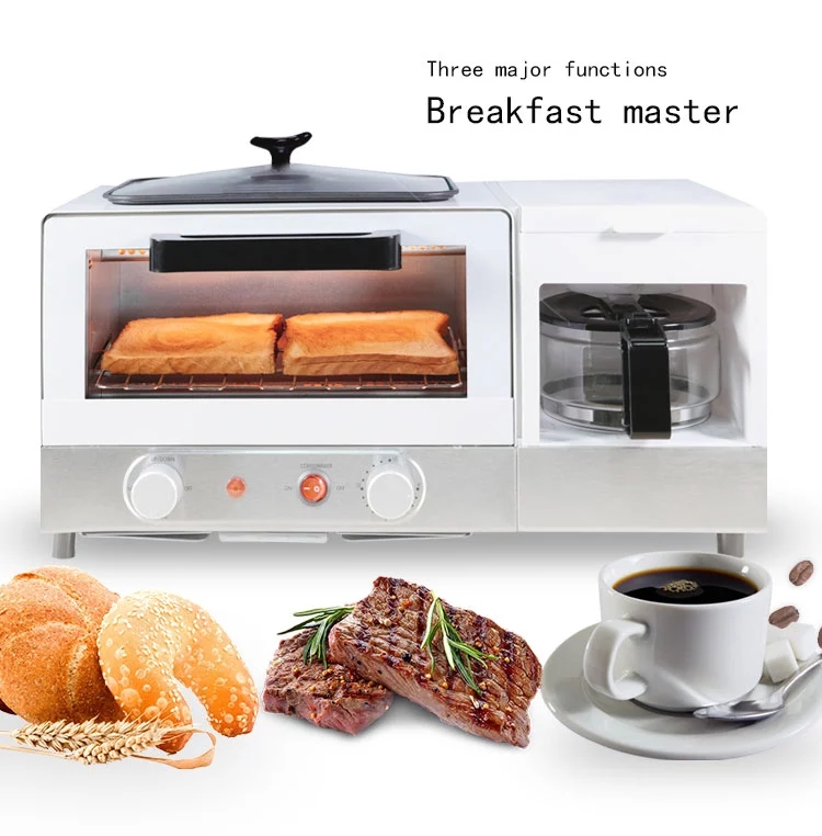 三合一多功能早餐机，带烤面包炉，咖啡壶，煎锅