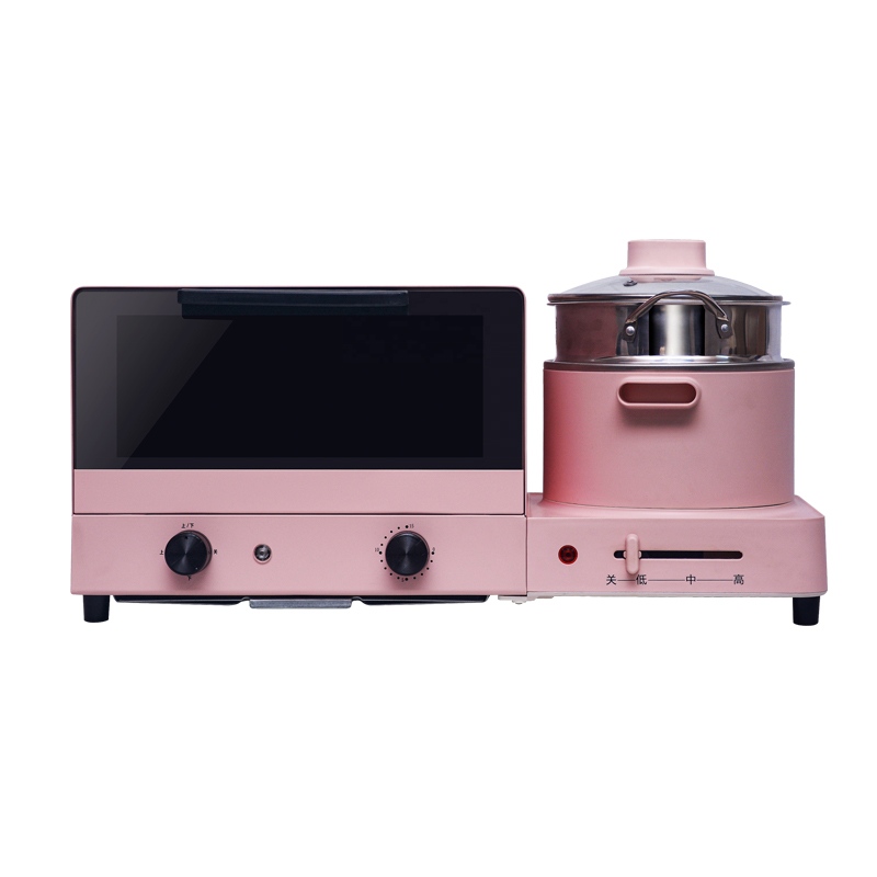 Pink color Multi Function Breakfast Maker Machine with Toast Oven Frying Pan and Steamer